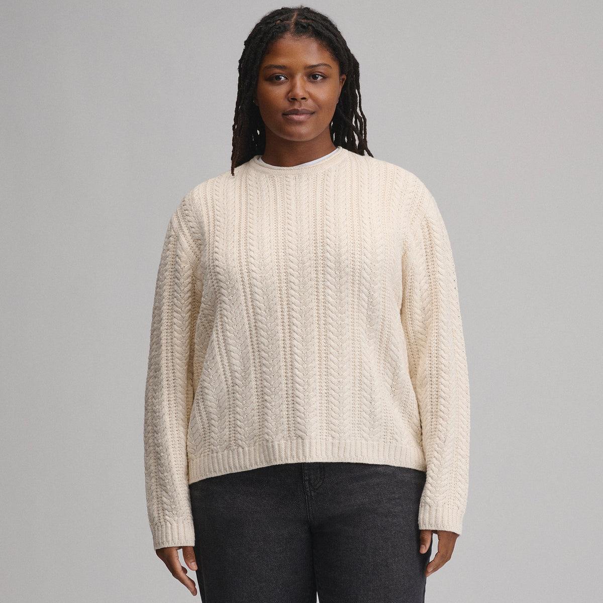Women's Cotton Cable Crew Sweater