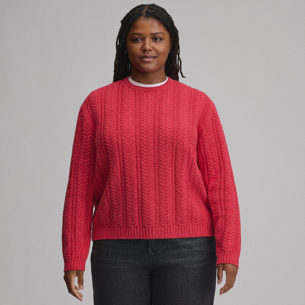 Women's Cotton Cable Crew Sweater