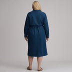 Women's Long-Sleeve Denim Button Front Belted Midi Dress