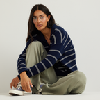 Women's Johnny Collar Striped Sweater