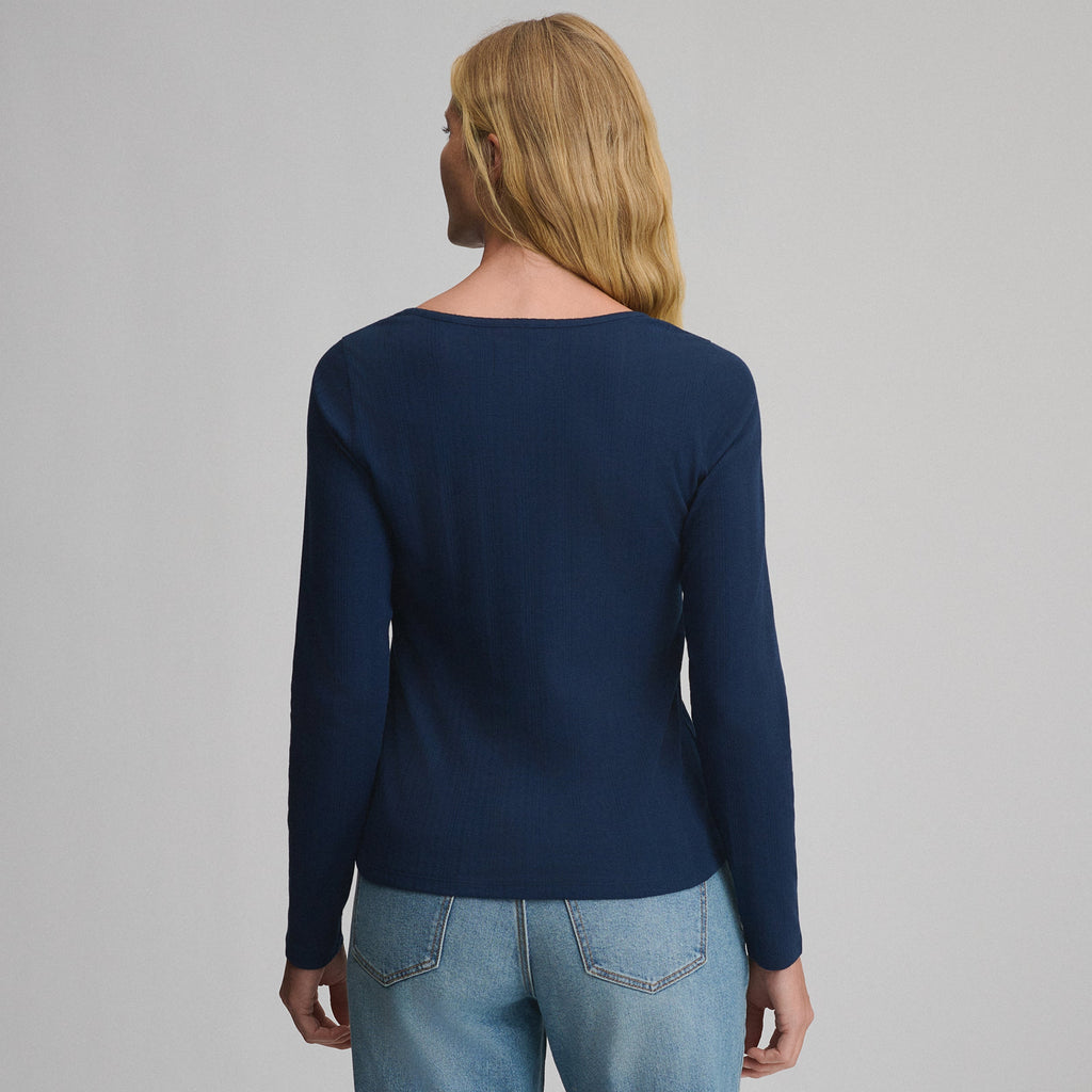Women's Long-Sleeve Pointelle Button Front Top