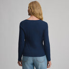 Women's Long-Sleeve Pointelle Button Front Top