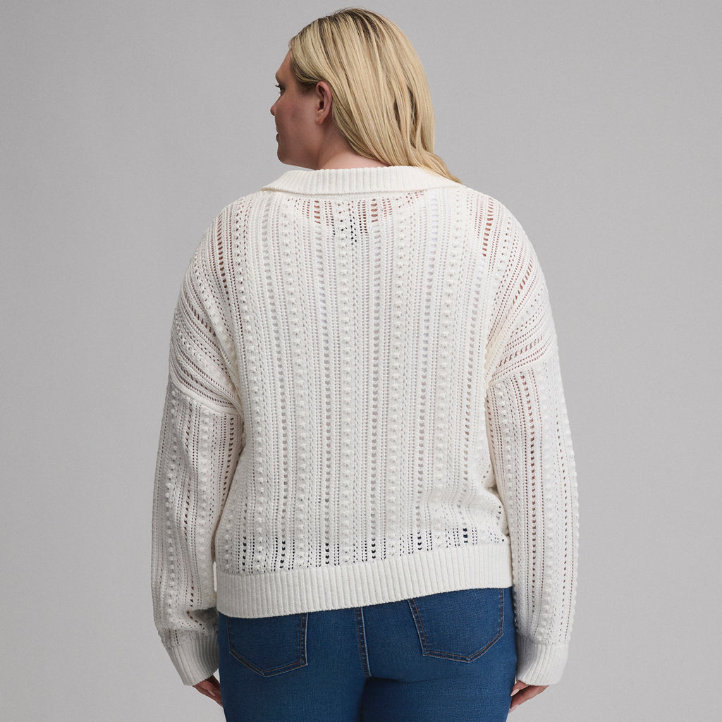 Women's Long-Sleeve Slub Johnny Collar Sweater