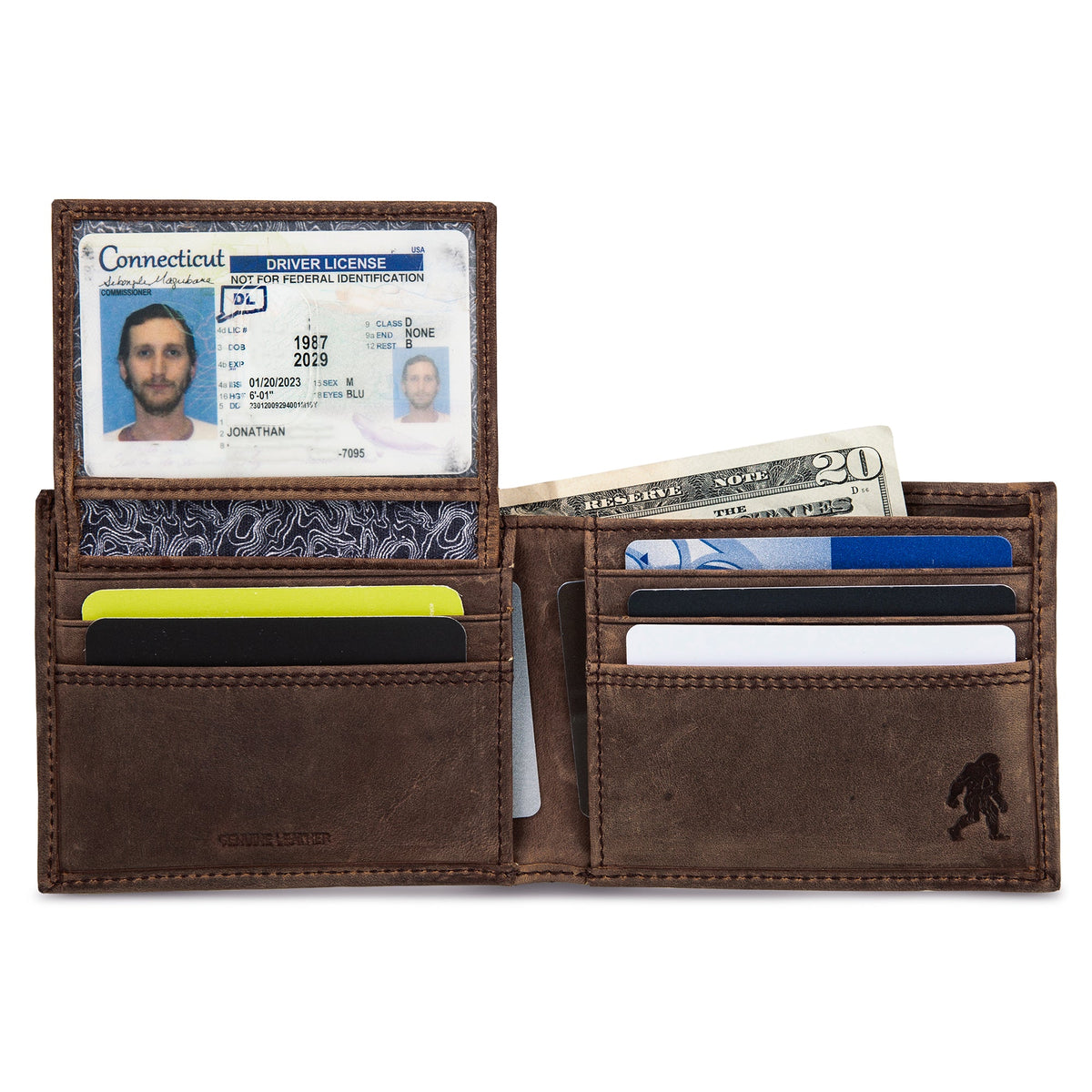 Leather Removable Passcase Wallet With Embossed Sasquatch