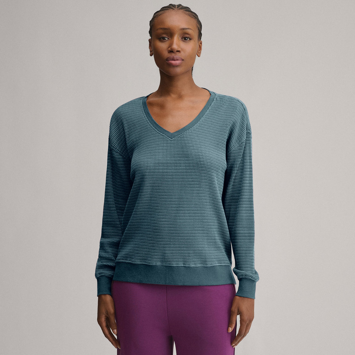 Women's Long-Sleeve V-Neck Boyfriend Thermal Crew - Striped