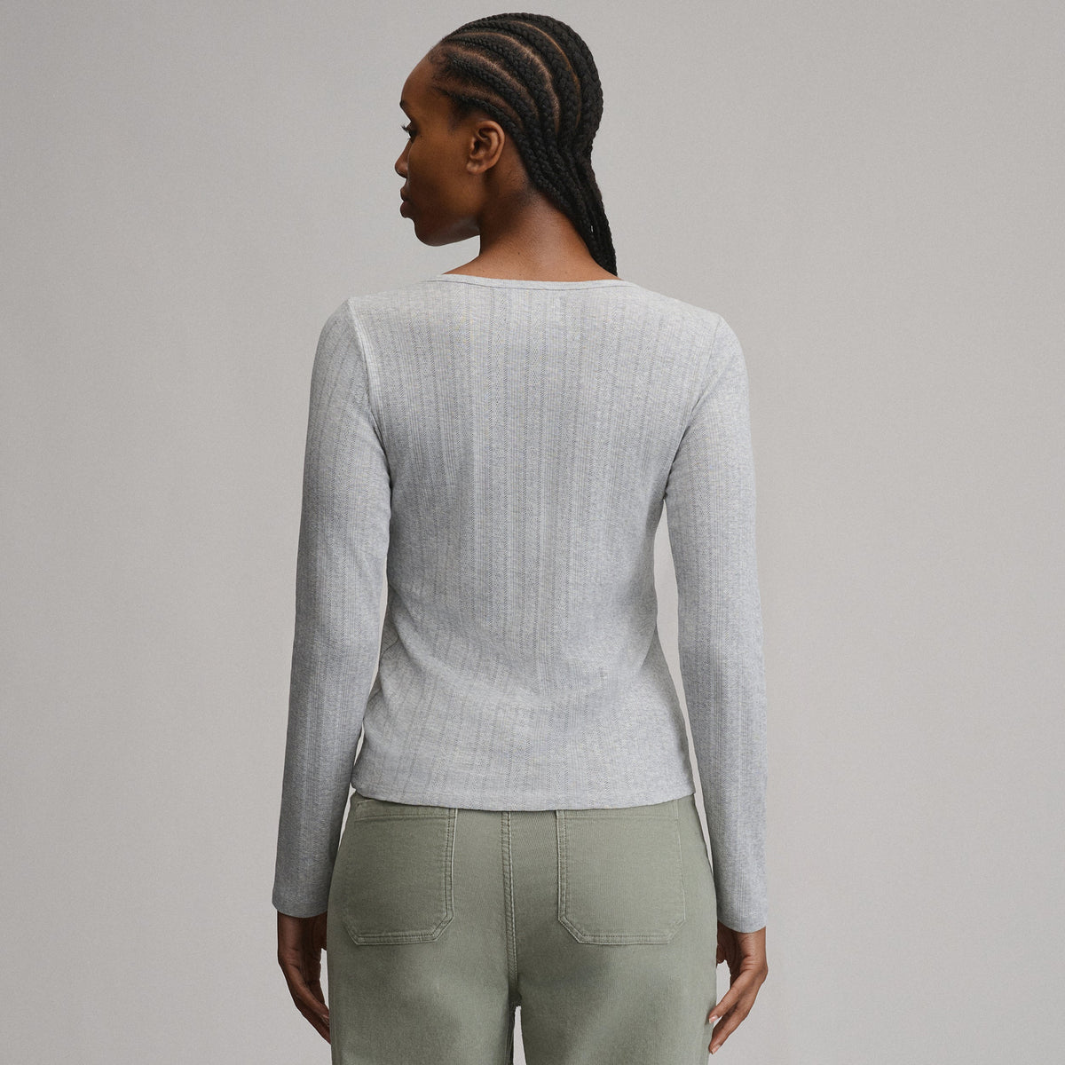 Women's Pointelle Notch-Neck Long-Sleeve Crew