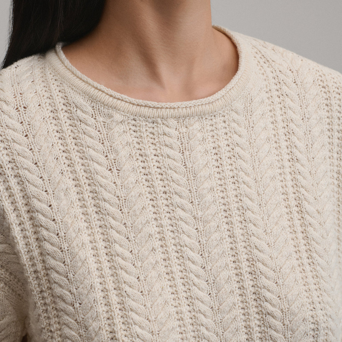 Women's Cotton Cable Crew Sweater