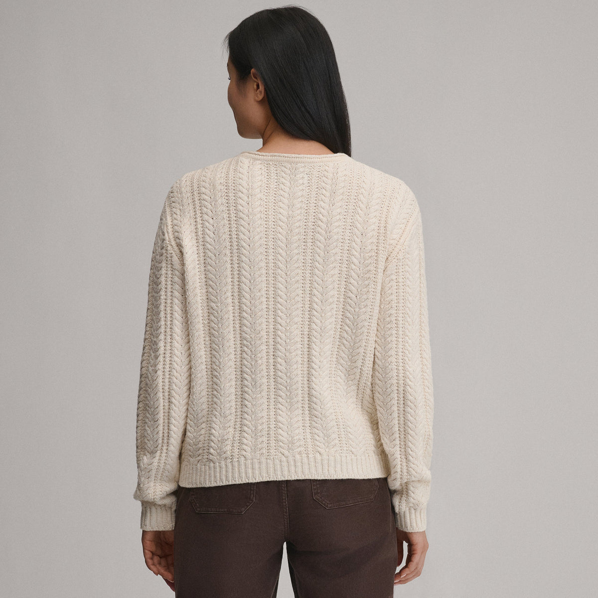 Women's Cotton Cable Crew Sweater