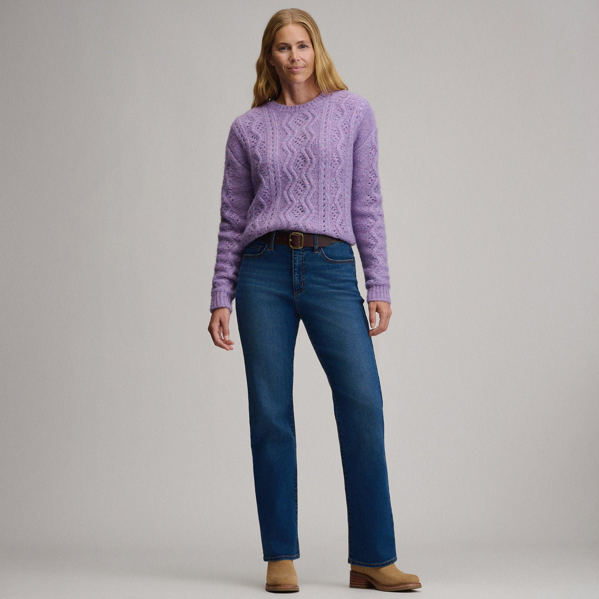 Women's Open Stitch Cable Crew Sweater
