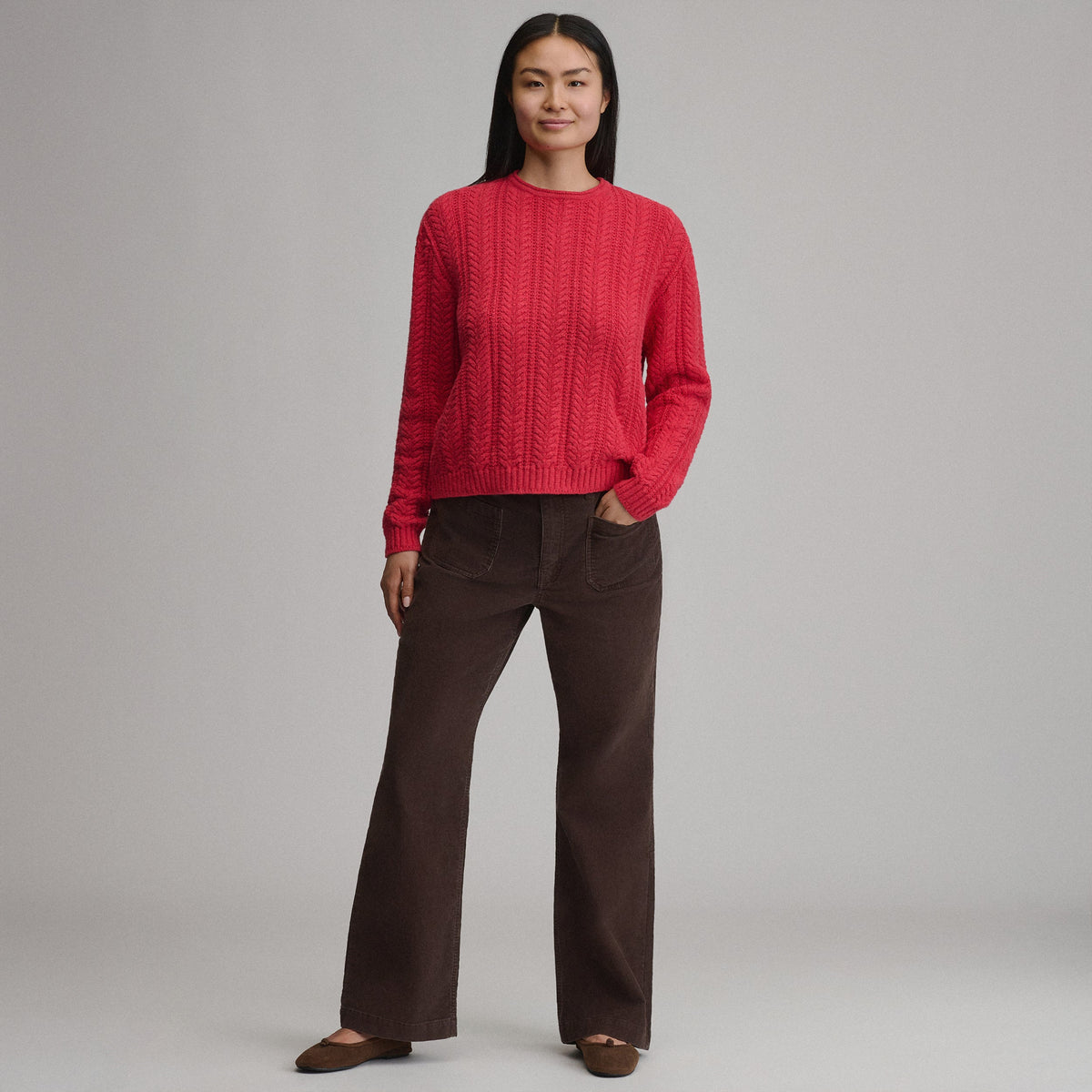 Women's Cotton Cable Crew Sweater