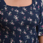Women's Printed 3/4 Sleeve Smocked Bodice Dress