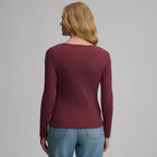 Women's Long-Sleeve Pointelle Button Front Top