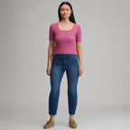 Women's Short-Sleeve Pointelle Square-Neck Crew