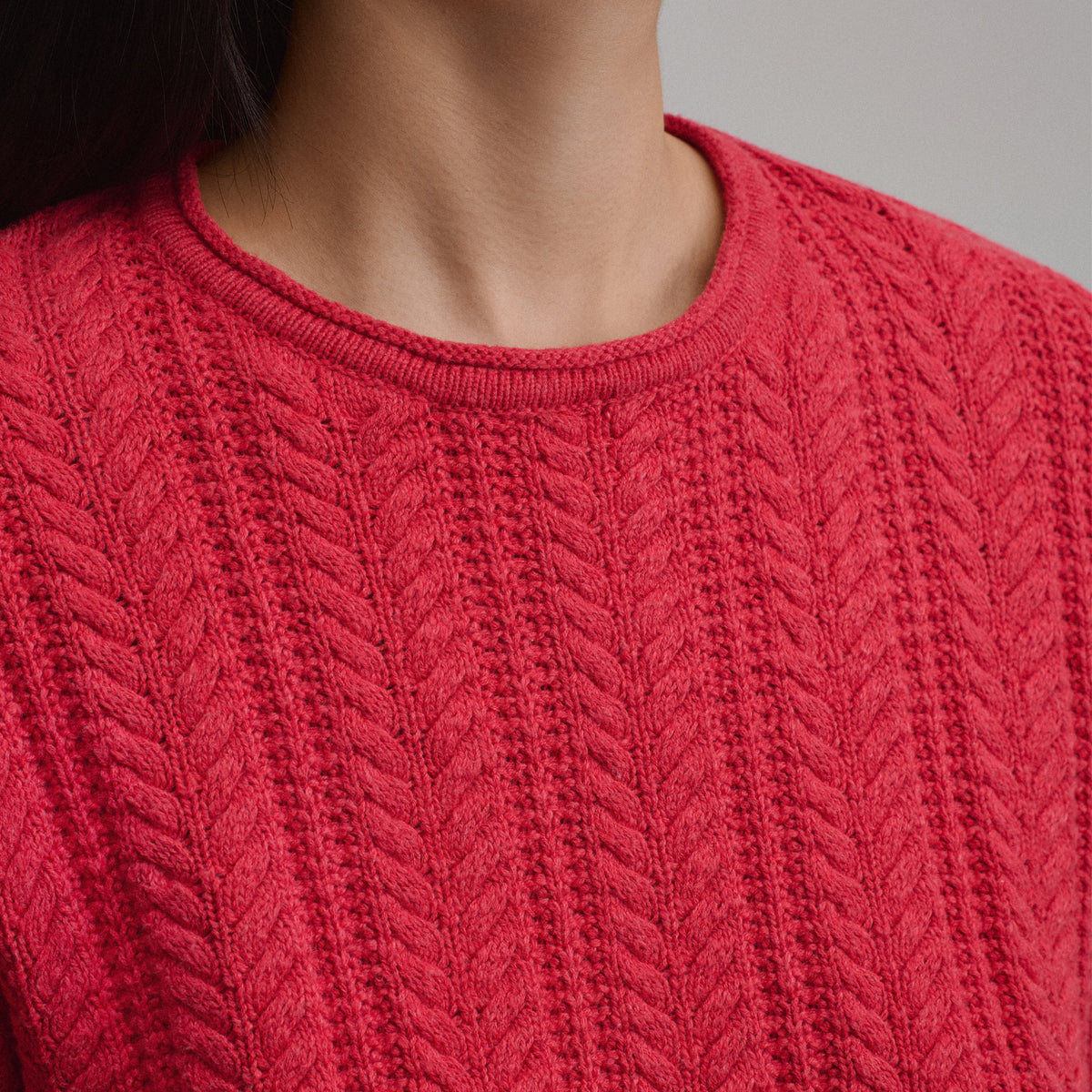 Women's Cotton Cable Crew Sweater
