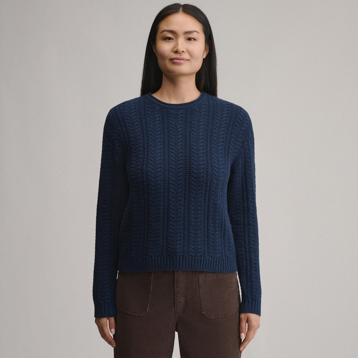 Women's Cotton Cable Crew Sweater