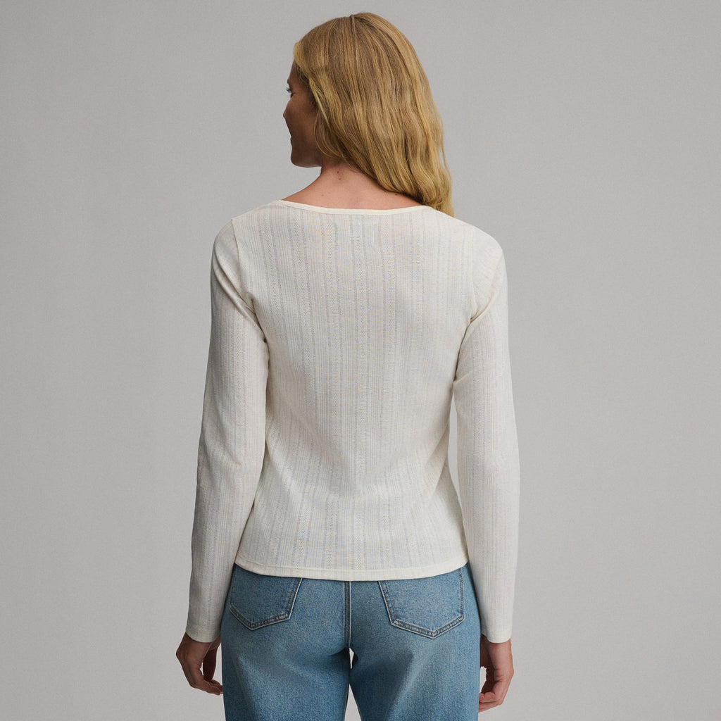 Women's Long-Sleeve Pointelle Button Front Top