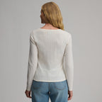 Women's Long-Sleeve Pointelle Button Front Top