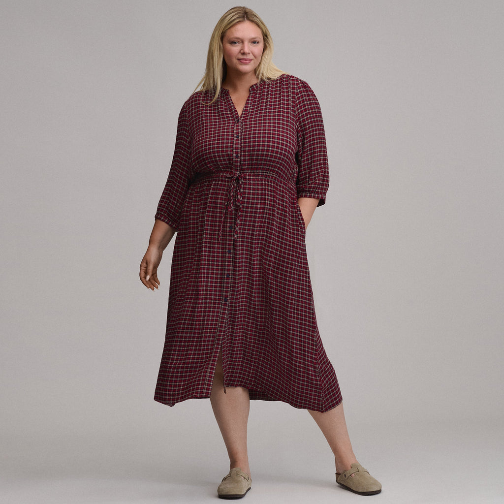 Women's Plaid Button Front Belted Midi Dress
