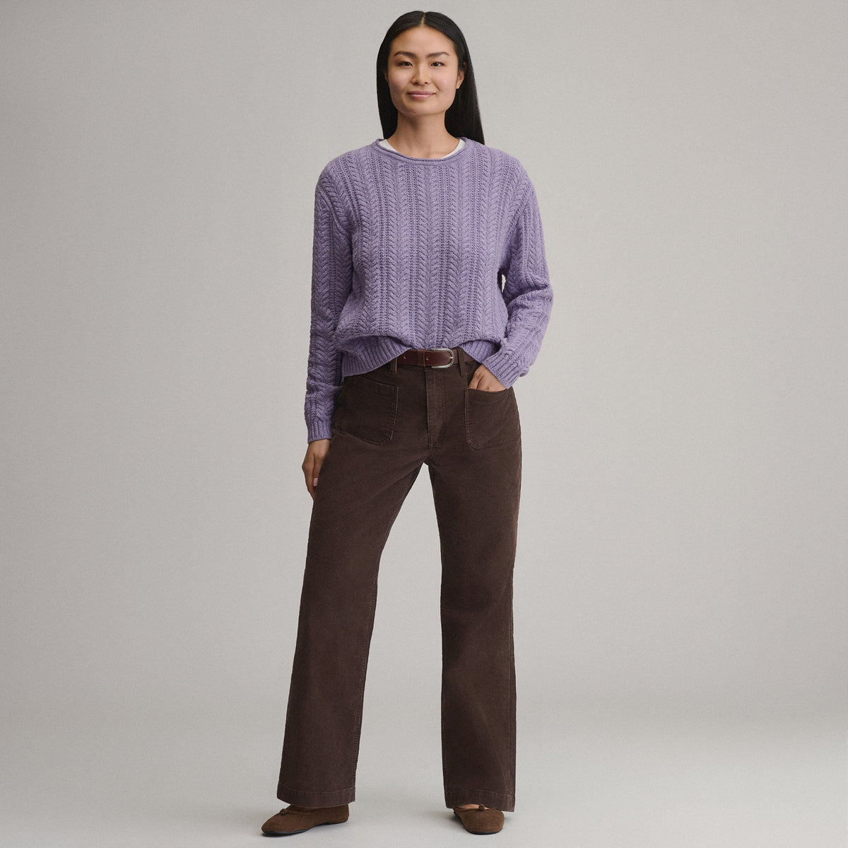 Women's Cotton Cable Crew Sweater