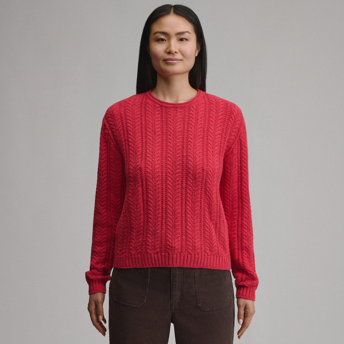 Women's Cotton Cable Crew Sweater