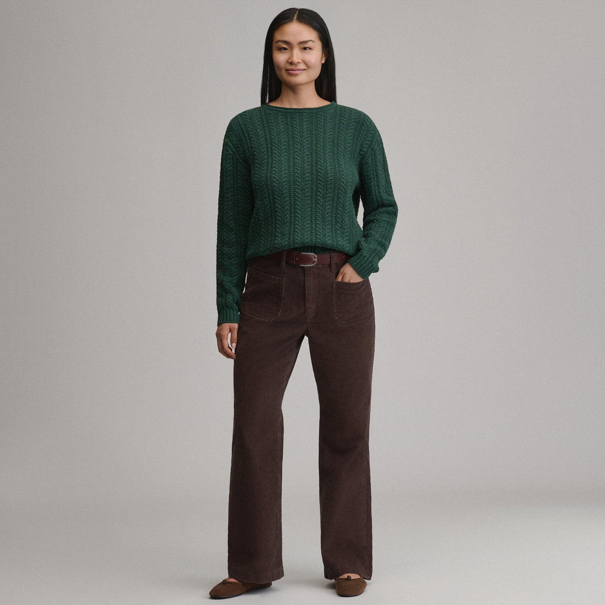 Women's Cotton Cable Crew Sweater