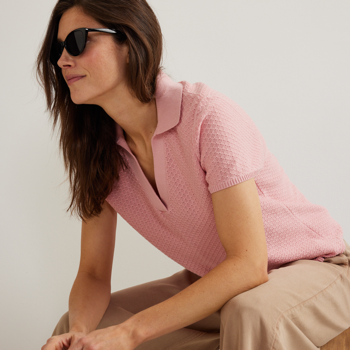 Women's Diamond Stitch Short Sleeve Pullover Sweater