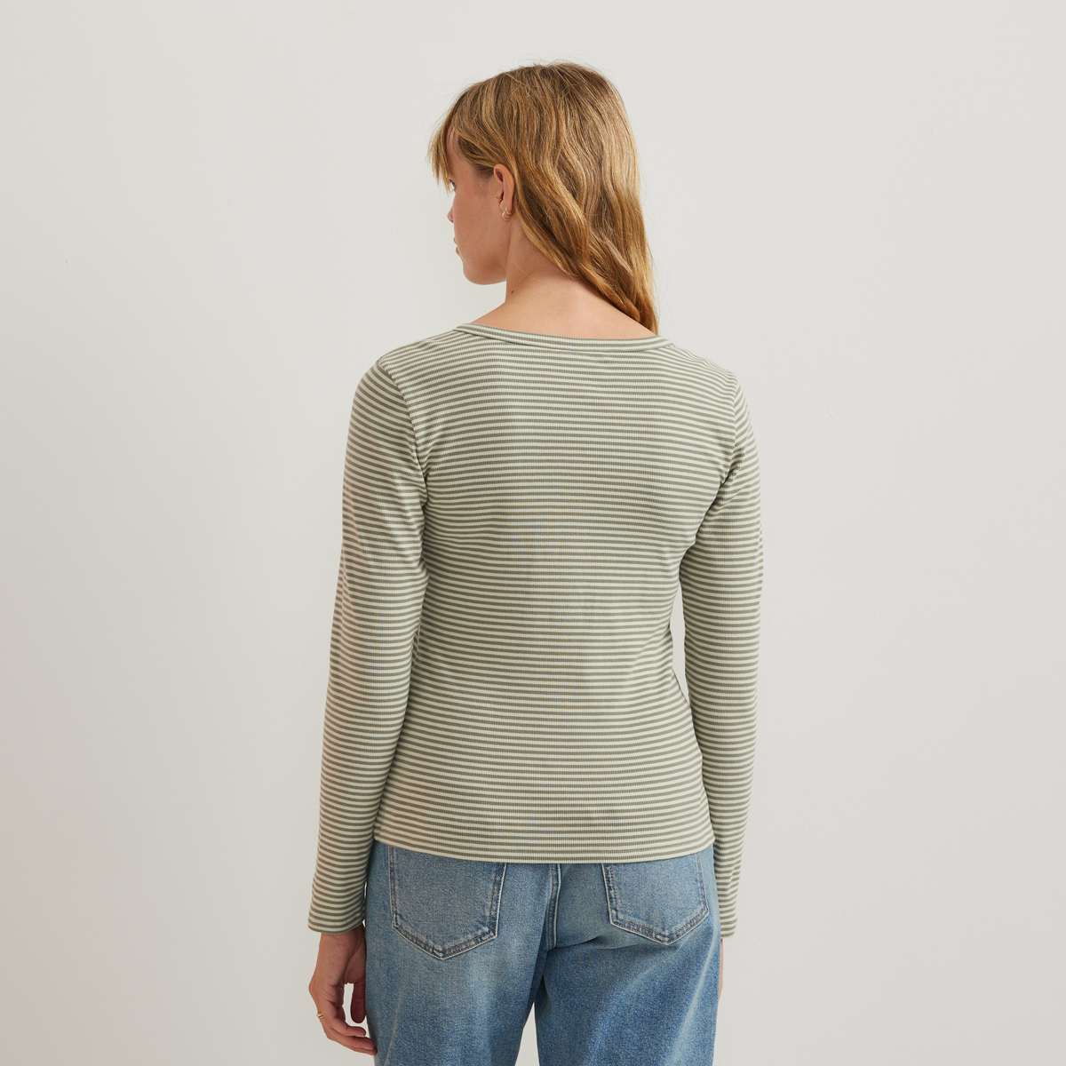 Women's Long-Sleeve Ribbed Henley T-Shirt - Stripe