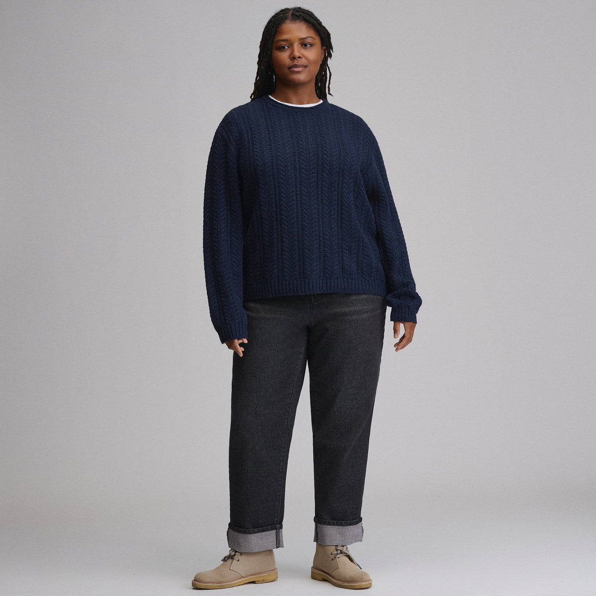 Women's Cotton Cable Crew Sweater