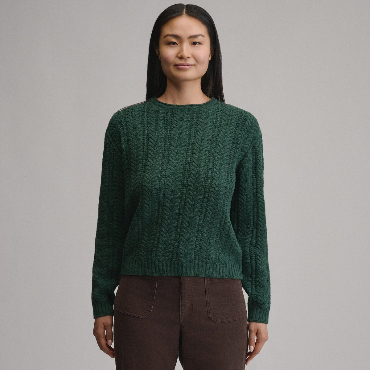 Women's Cotton Cable Crew Sweater