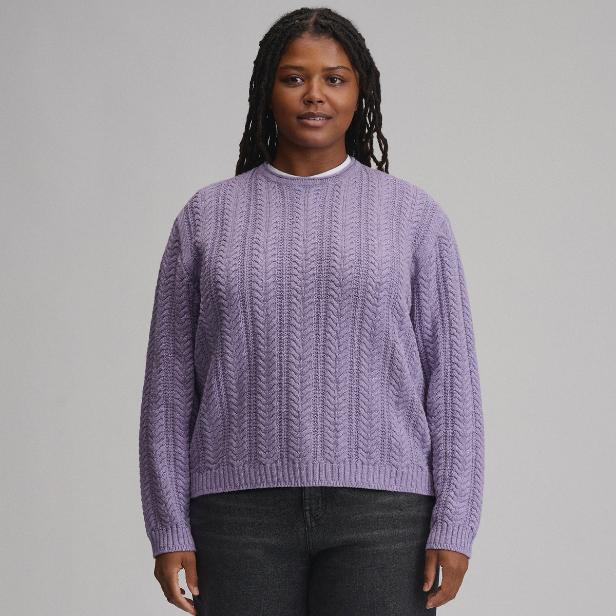 Women's Cotton Cable Crew Sweater