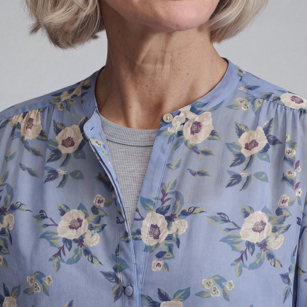 Women's Long-Sleeve Collarless Button-Down Shirt