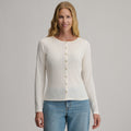 Women's Long-Sleeve Pointelle Button Front Top