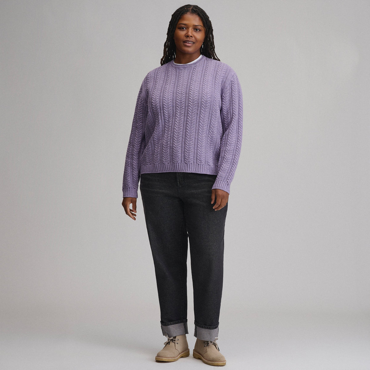 Women's Cotton Cable Crew Sweater