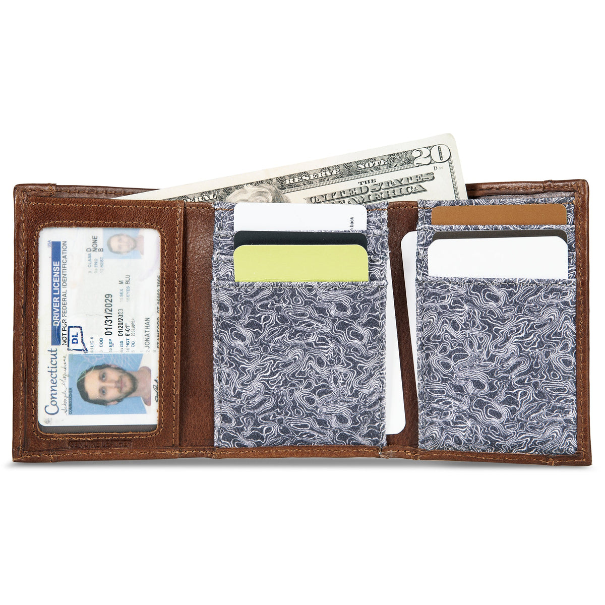 Pioneer Leather And Printed Cotton Canvas Trifold Wallet