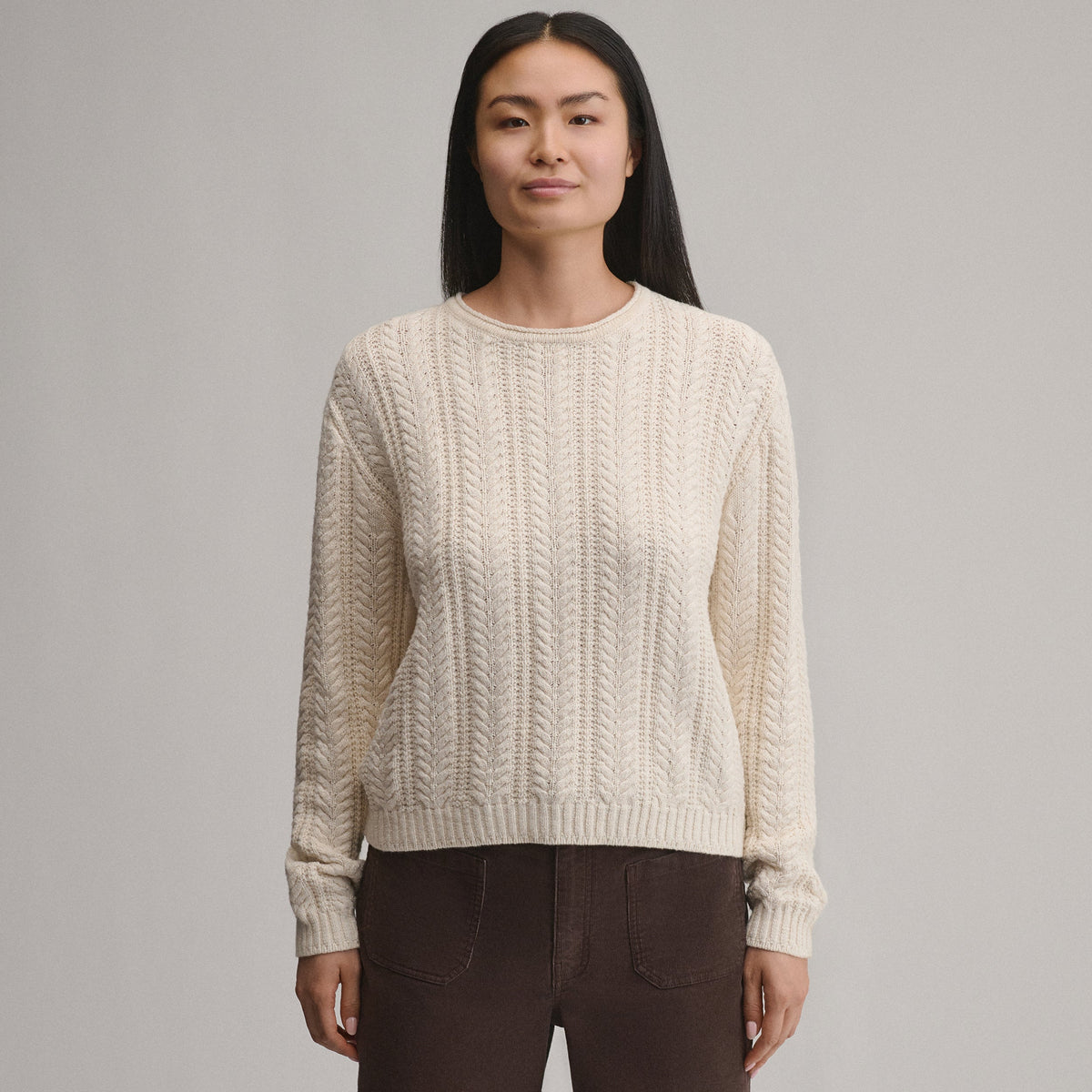 Women's Cotton Cable Crew Sweater