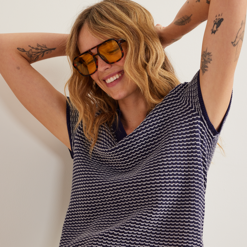 Women's Textured Microstripe Polo Sweater