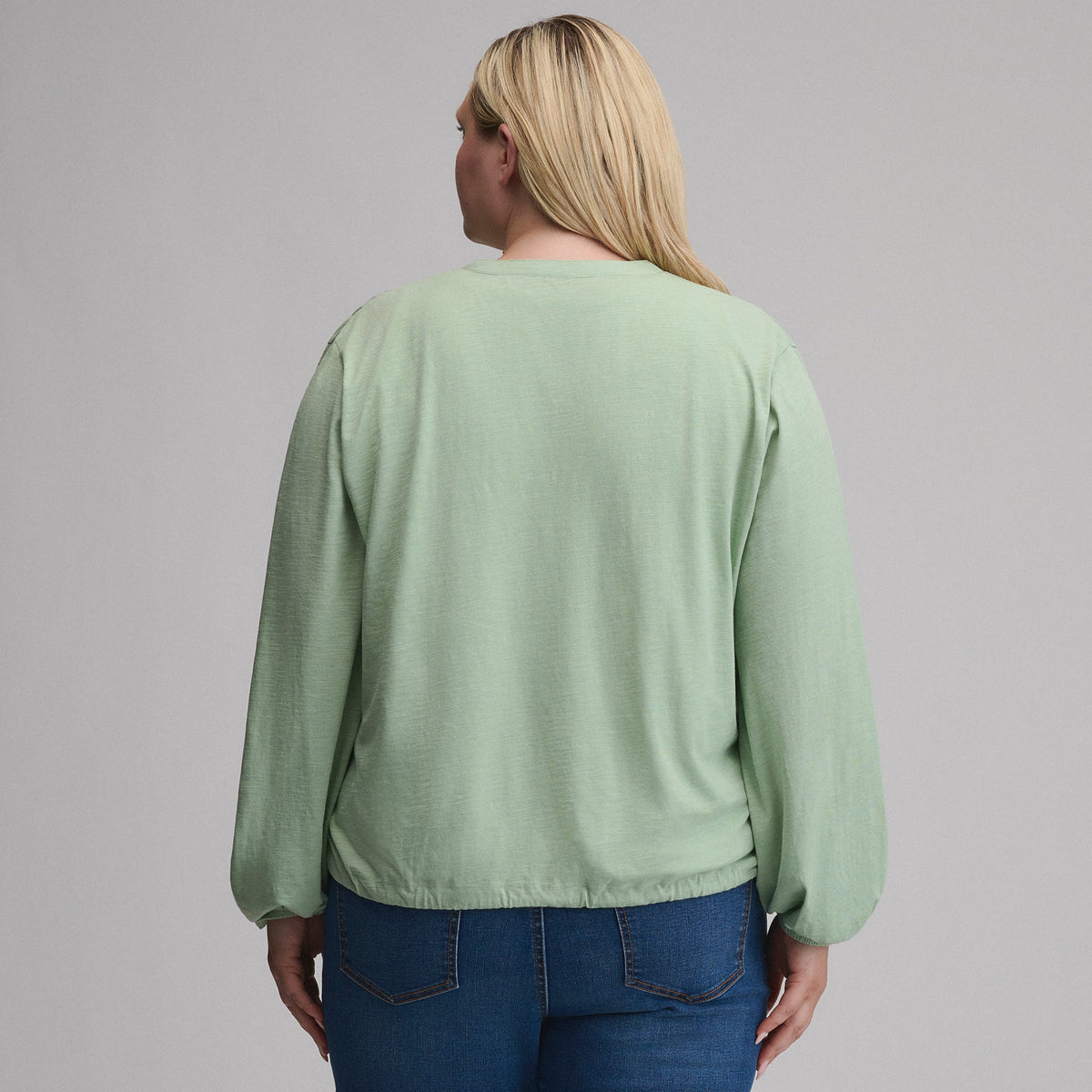 Women's Long-Sleeve Button Front Drawstring Hem Top