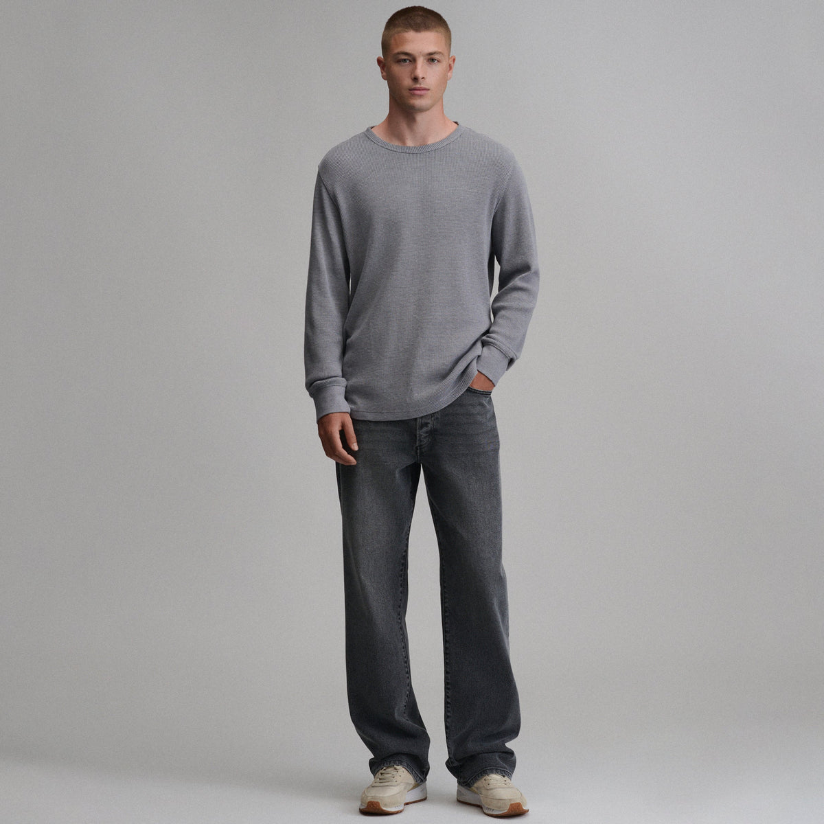 Men's Plaited Waffle Thermal Crew