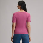 Women's Short-Sleeve Pointelle Square-Neck Crew