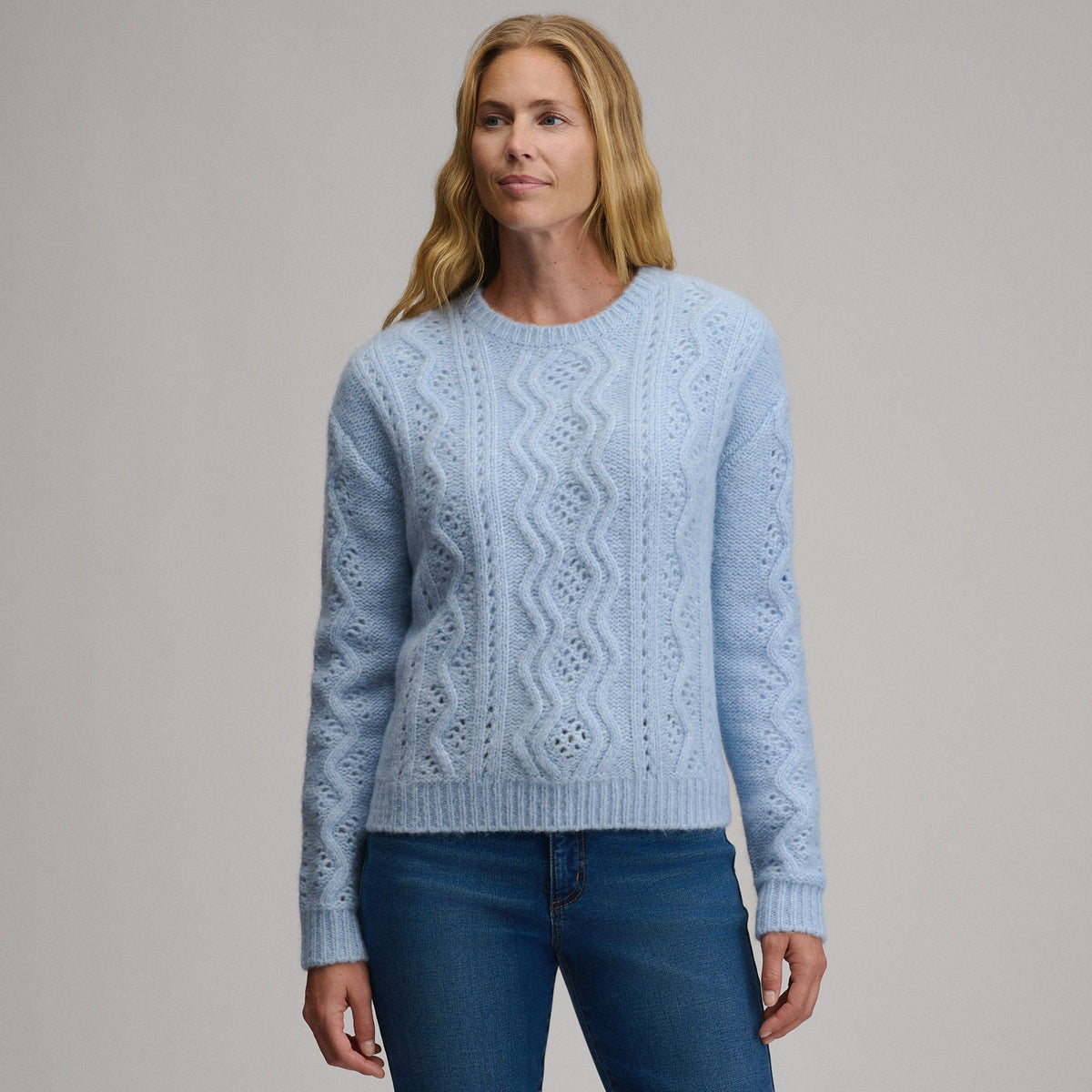 Women's Open Stitch Cable Crew Sweater