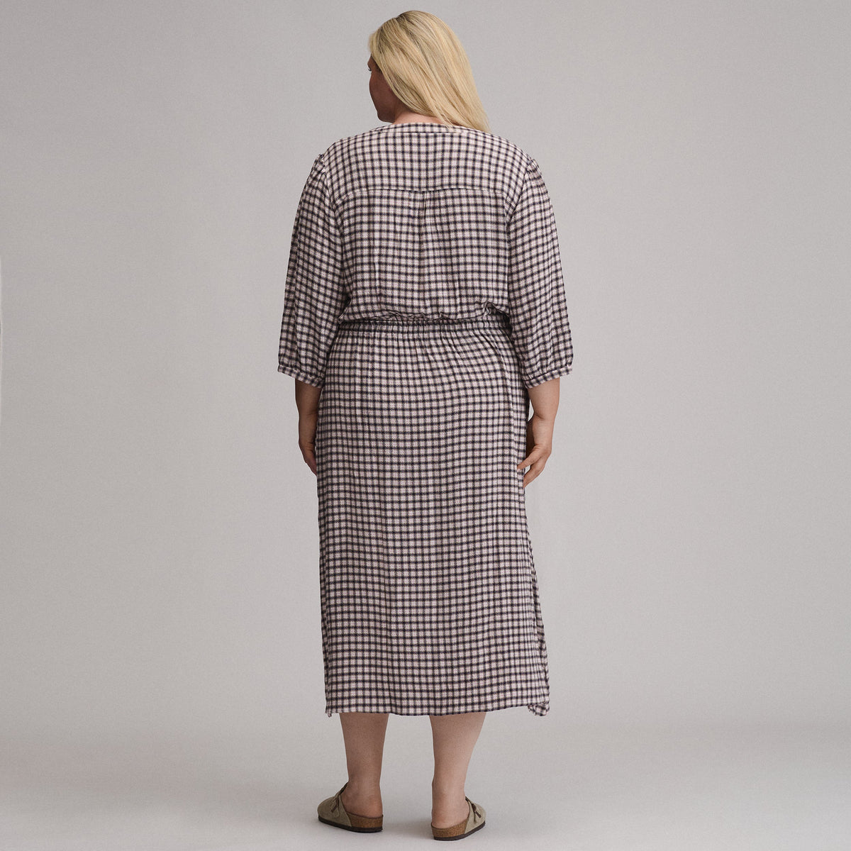 Women's Plaid Button Front Belted Midi Dress