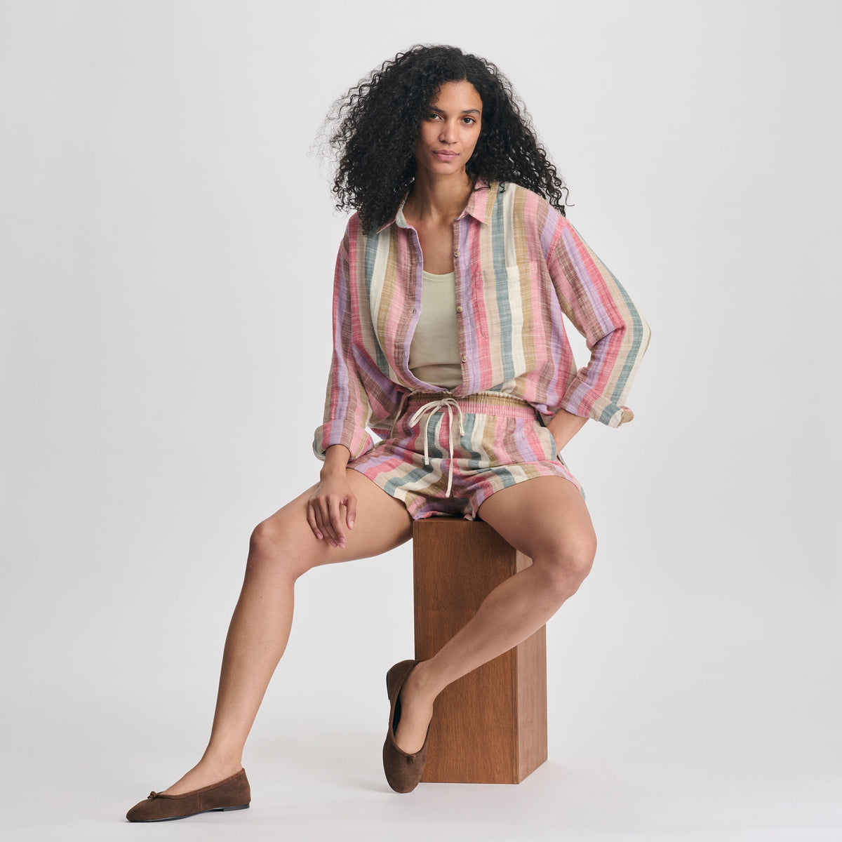 Women's Woven Stripe Cotton Long Sleeve Shirt