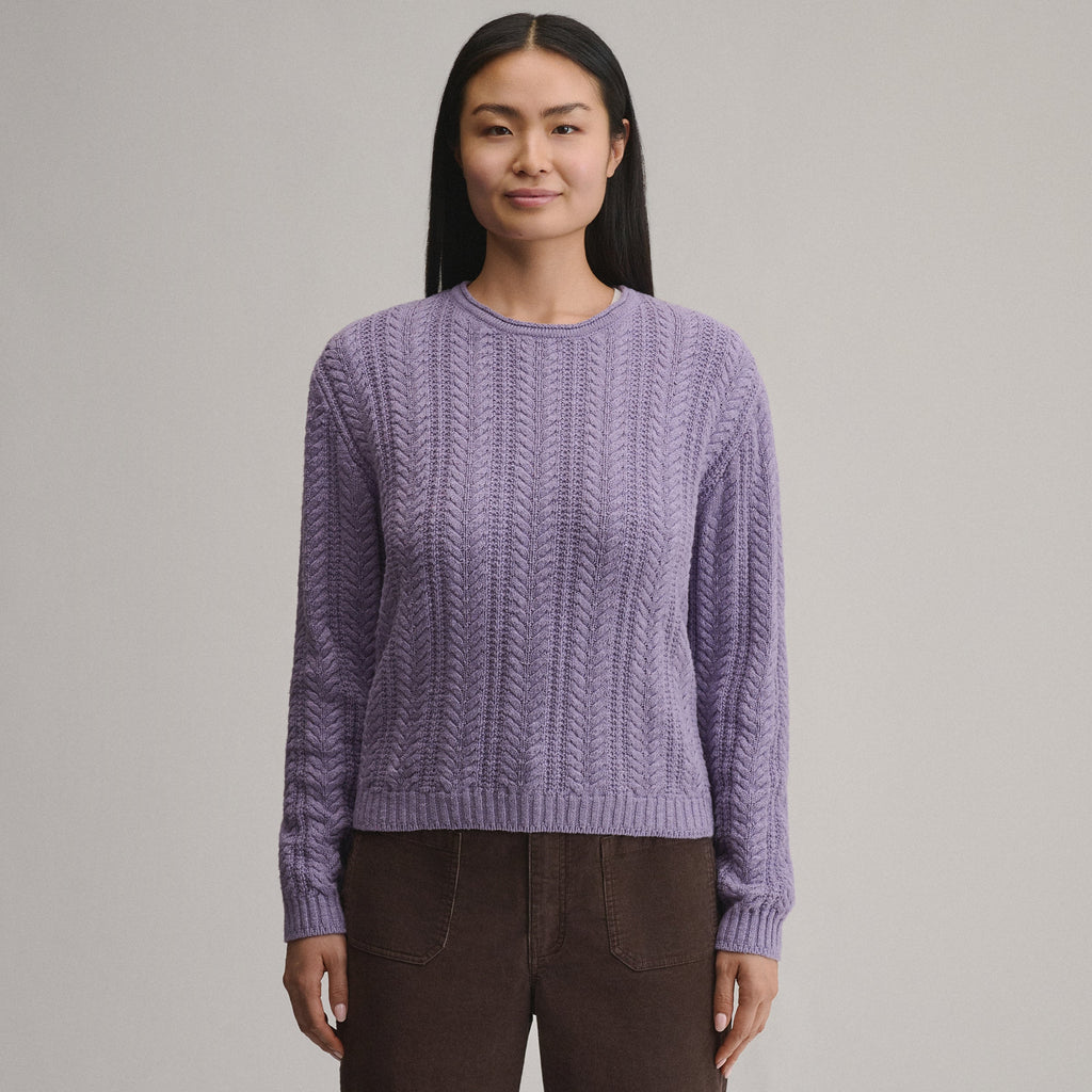 Women's Cotton Cable Crew Sweater