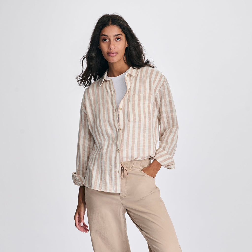 Women's Woven Stripe Cotton Long Sleeve Shirt