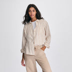 Women's Woven Stripe Cotton Long Sleeve Shirt