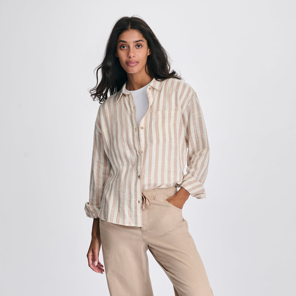 Women's Woven Stripe Cotton Long Sleeve Shirt