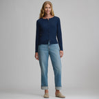 Women's Long-Sleeve Pointelle Button Front Top
