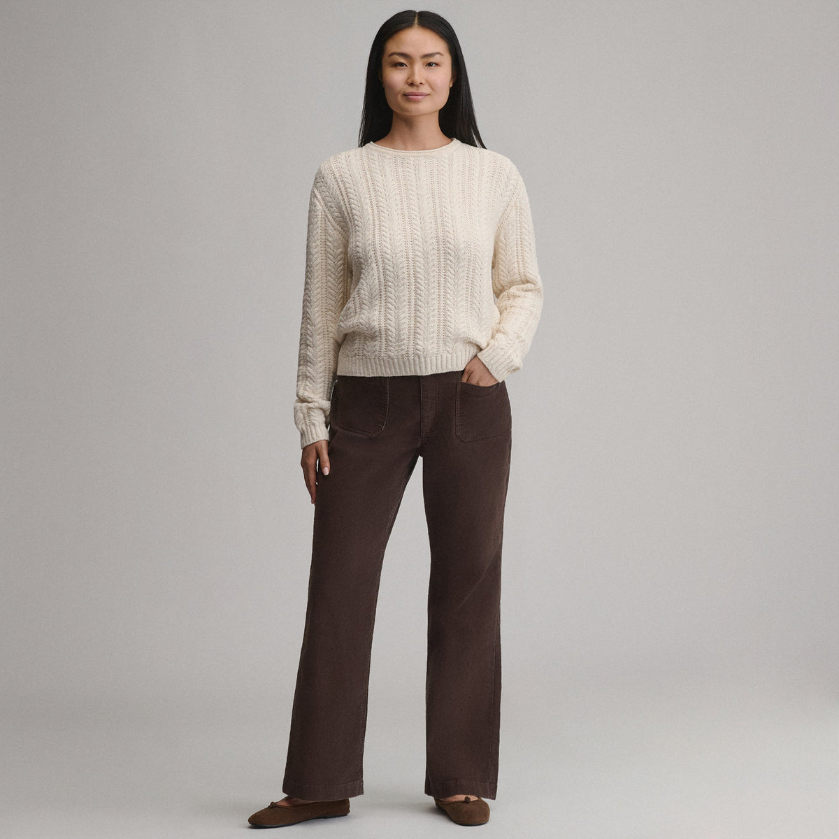 Women's Cotton Cable Crew Sweater