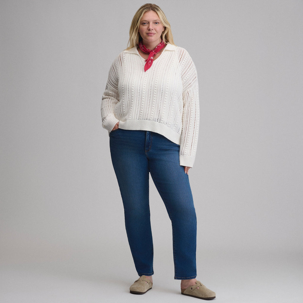 Women's Long-Sleeve Slub Johnny Collar Sweater