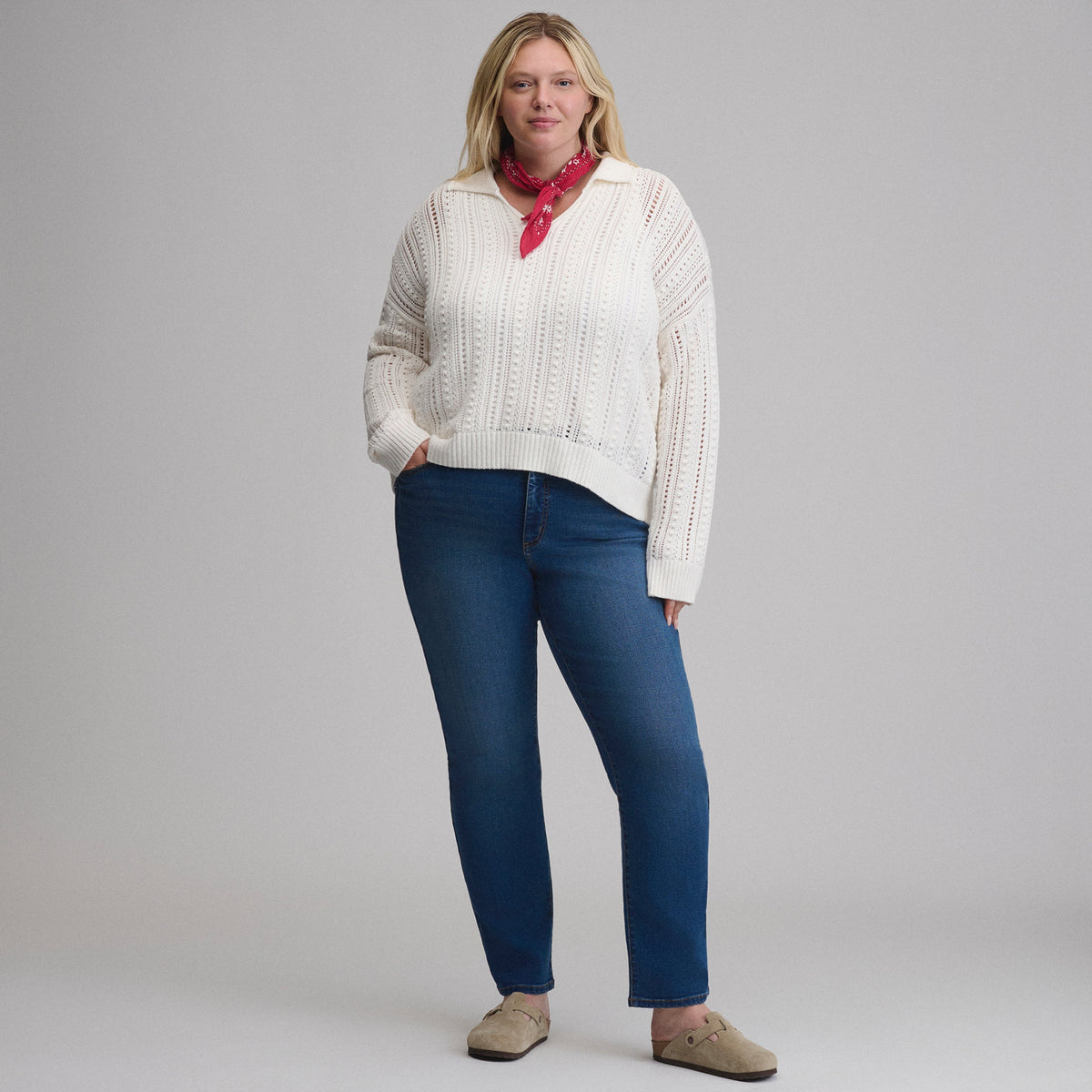 Women's Long-Sleeve Slub Johnny Collar Sweater